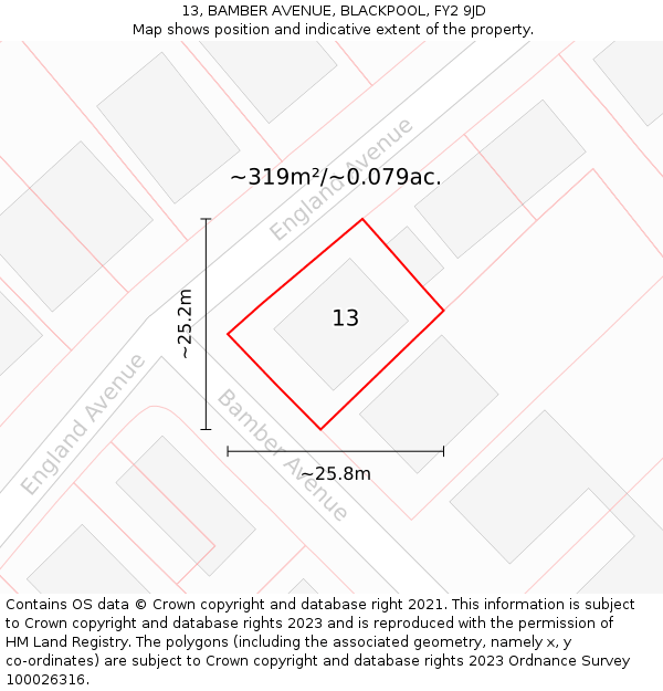 13, BAMBER AVENUE, BLACKPOOL, FY2 9JD: Plot and title map