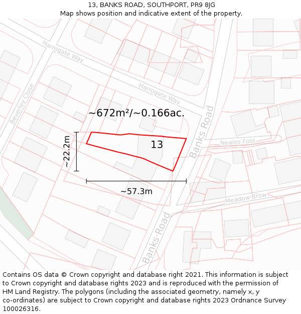 13, BANKS ROAD, SOUTHPORT, PR9 8JG: Plot and title map