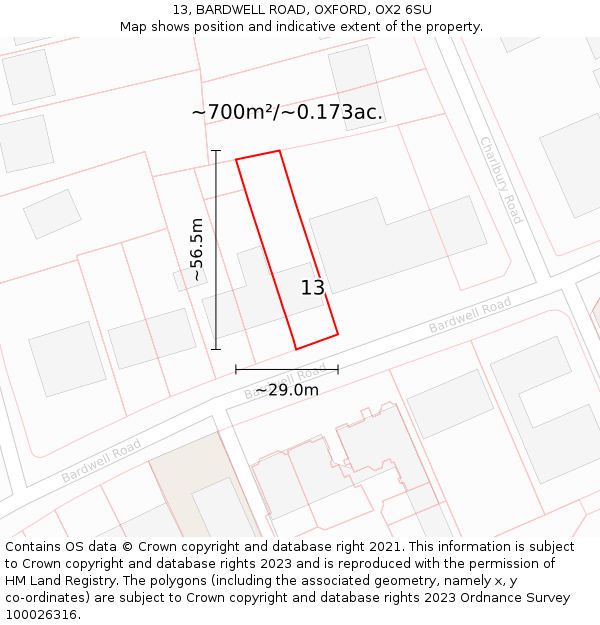 13, BARDWELL ROAD, OXFORD, OX2 6SU: Plot and title map