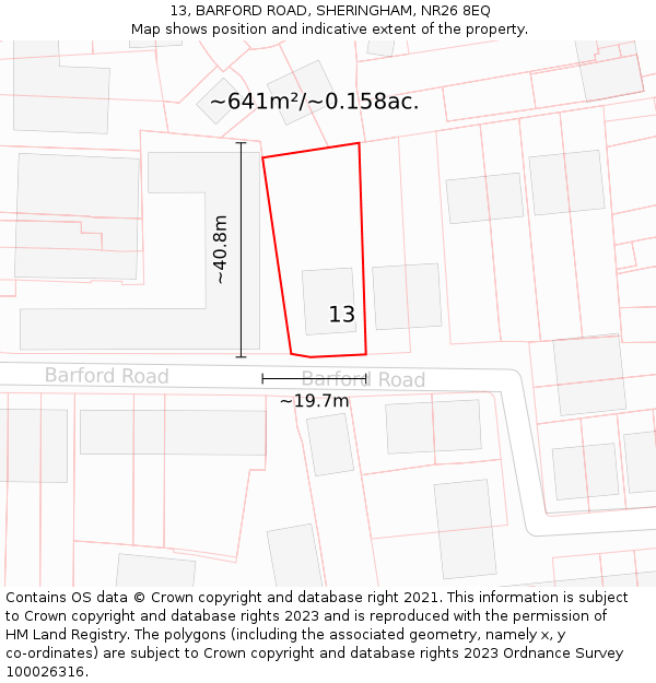 13, BARFORD ROAD, SHERINGHAM, NR26 8EQ: Plot and title map