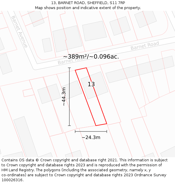 13, BARNET ROAD, SHEFFIELD, S11 7RP: Plot and title map