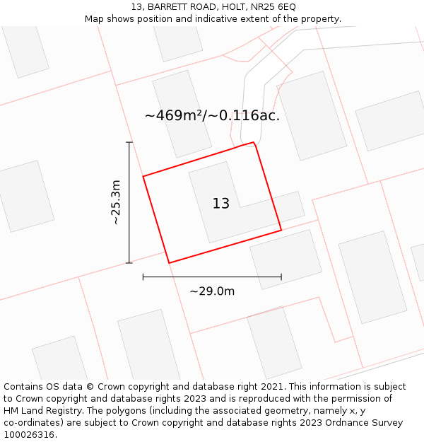 13, BARRETT ROAD, HOLT, NR25 6EQ: Plot and title map