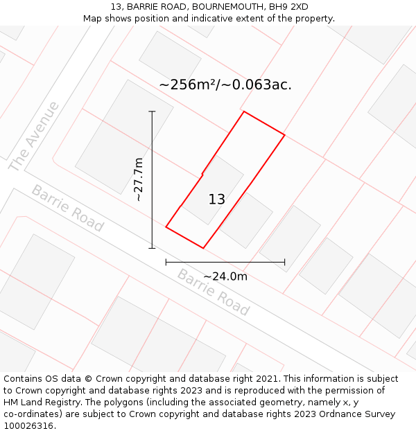 13, BARRIE ROAD, BOURNEMOUTH, BH9 2XD: Plot and title map