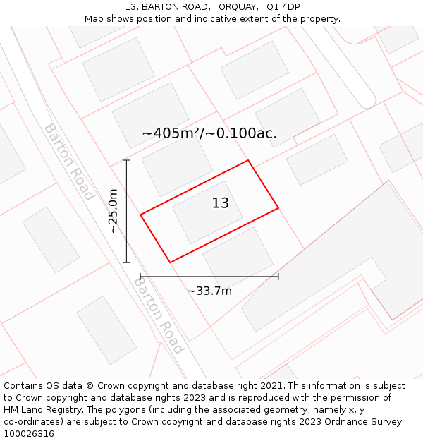 13, BARTON ROAD, TORQUAY, TQ1 4DP: Plot and title map