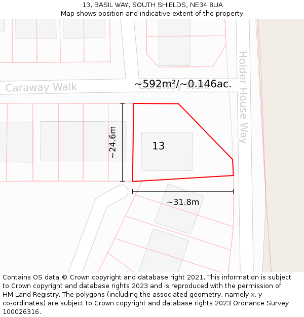 13, BASIL WAY, SOUTH SHIELDS, NE34 8UA: Plot and title map