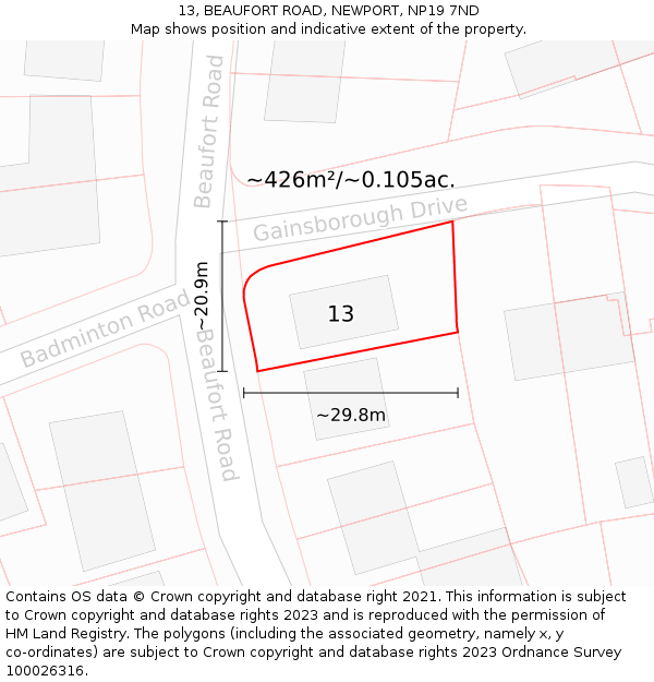 13, BEAUFORT ROAD, NEWPORT, NP19 7ND: Plot and title map
