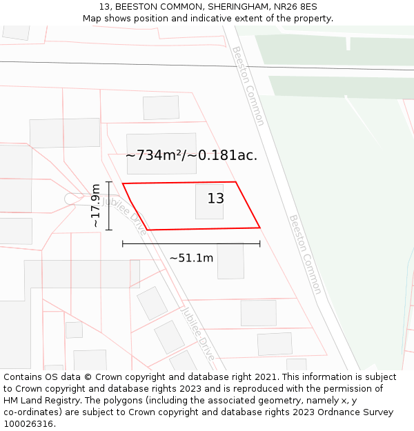 13, BEESTON COMMON, SHERINGHAM, NR26 8ES: Plot and title map