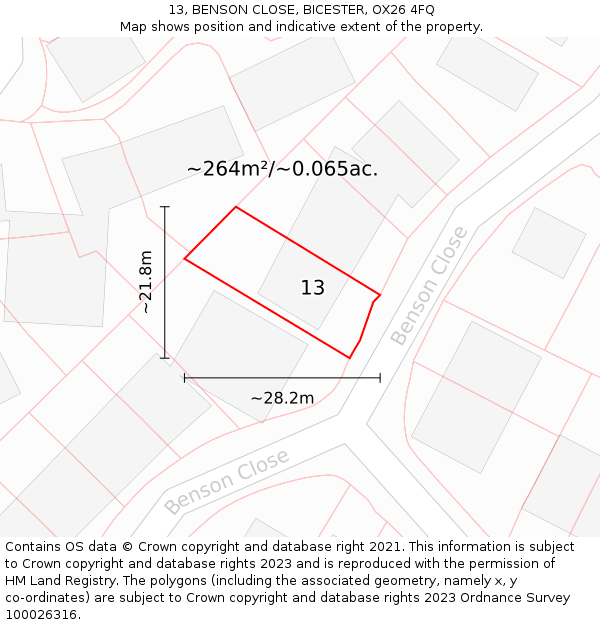 13, BENSON CLOSE, BICESTER, OX26 4FQ: Plot and title map