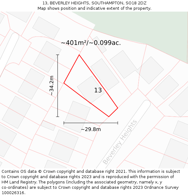 13, BEVERLEY HEIGHTS, SOUTHAMPTON, SO18 2DZ: Plot and title map