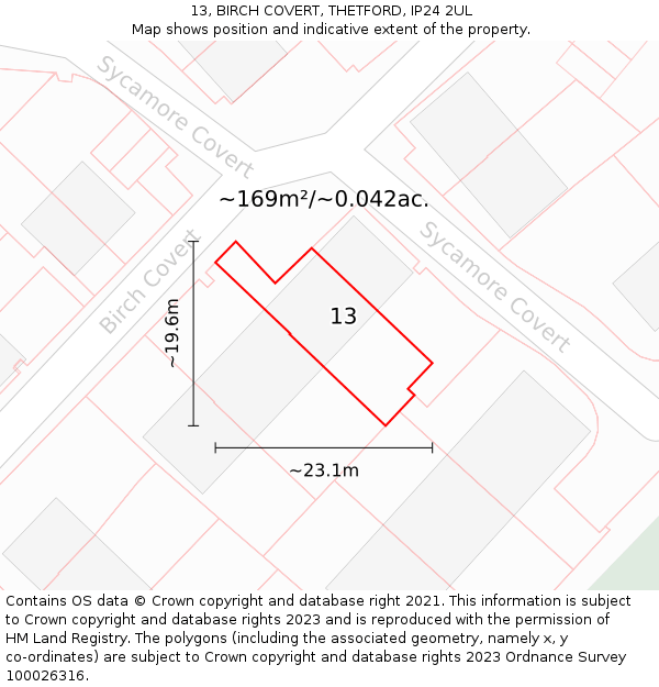 13, BIRCH COVERT, THETFORD, IP24 2UL: Plot and title map