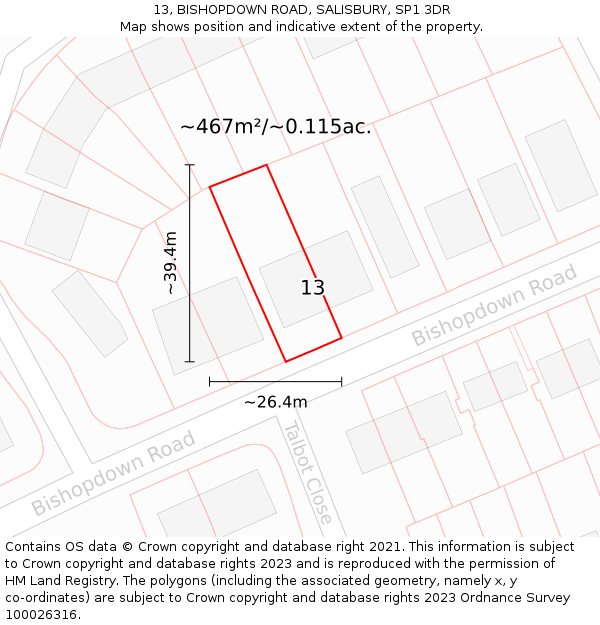 13, BISHOPDOWN ROAD, SALISBURY, SP1 3DR: Plot and title map