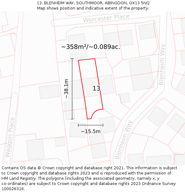 13, BLENHEIM WAY, SOUTHMOOR, ABINGDON, OX13 5NQ: Plot and title map