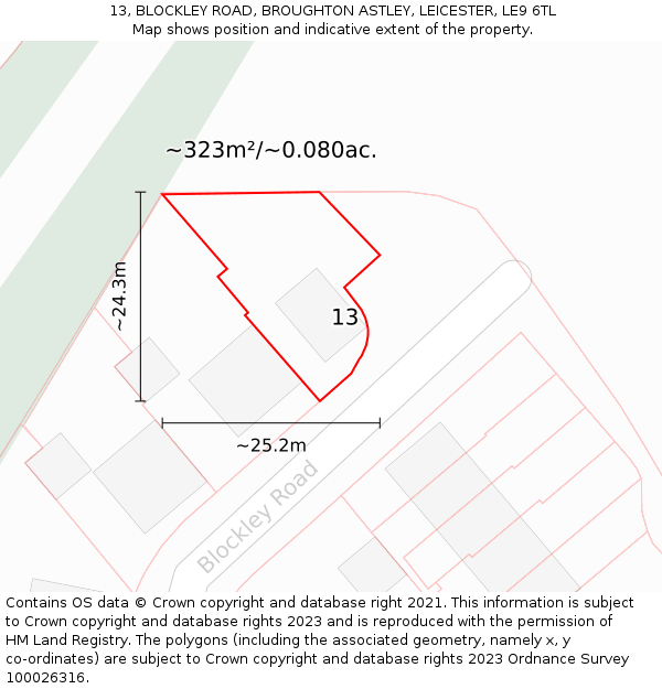 13, BLOCKLEY ROAD, BROUGHTON ASTLEY, LEICESTER, LE9 6TL: Plot and title map