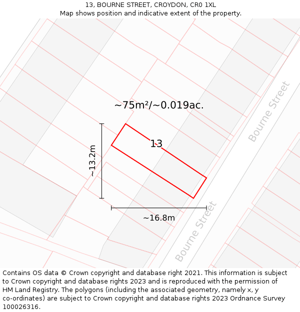 13, BOURNE STREET, CROYDON, CR0 1XL: Plot and title map