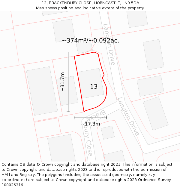 13, BRACKENBURY CLOSE, HORNCASTLE, LN9 5DA: Plot and title map