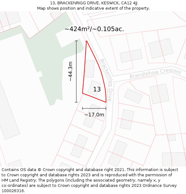 13, BRACKENRIGG DRIVE, KESWICK, CA12 4JJ: Plot and title map