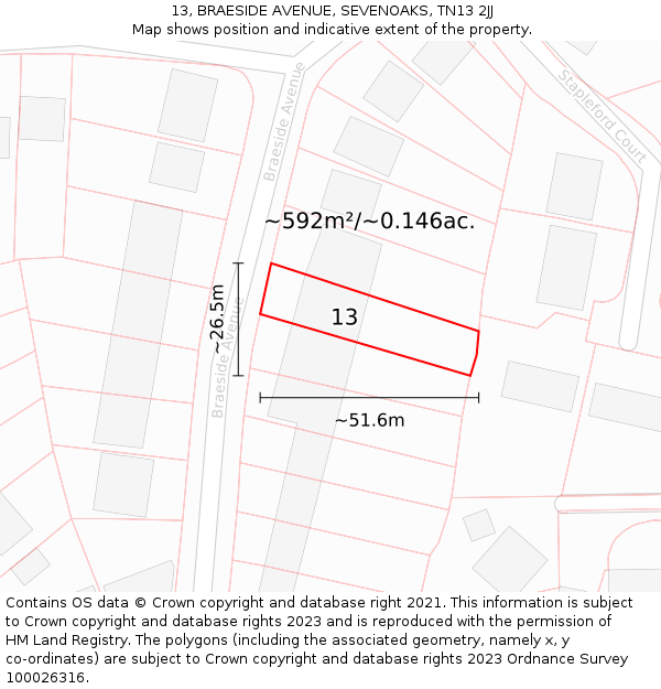 13, BRAESIDE AVENUE, SEVENOAKS, TN13 2JJ: Plot and title map