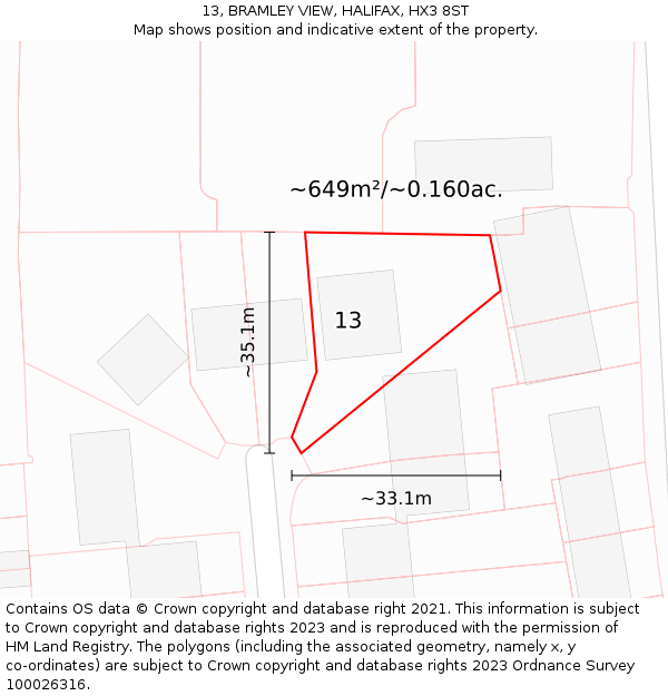 13, BRAMLEY VIEW, HALIFAX, HX3 8ST: Plot and title map