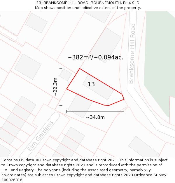 13, BRANKSOME HILL ROAD, BOURNEMOUTH, BH4 9LD: Plot and title map