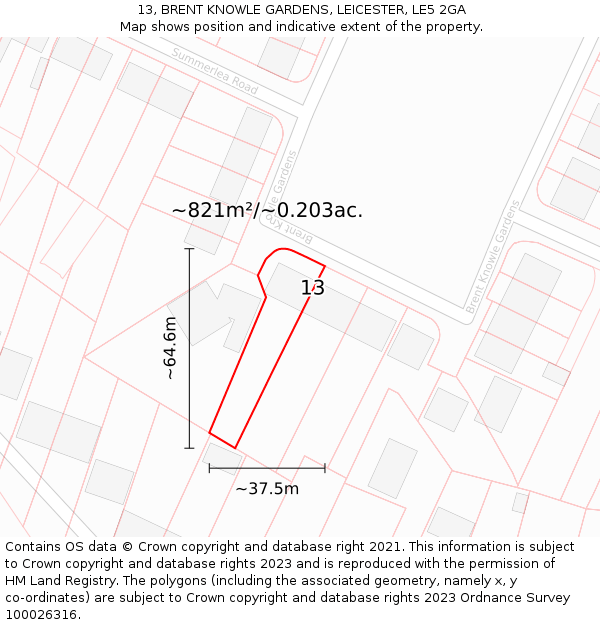 13, BRENT KNOWLE GARDENS, LEICESTER, LE5 2GA: Plot and title map