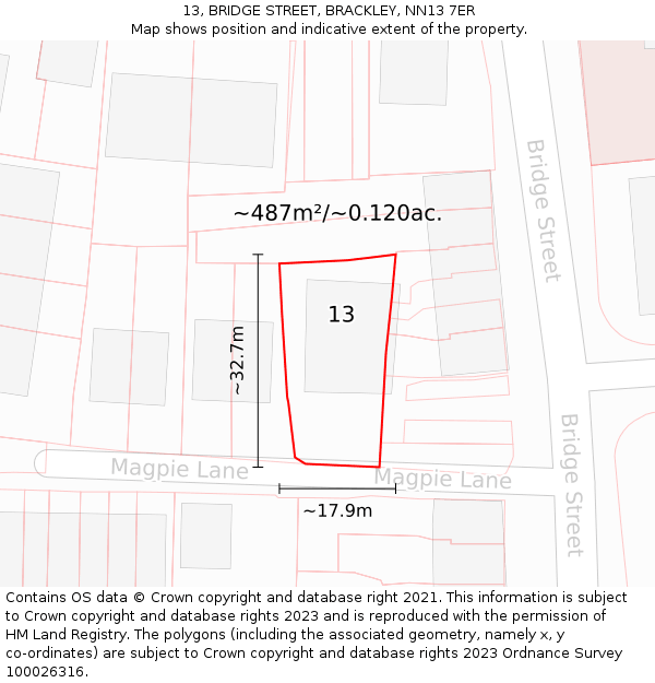 13, BRIDGE STREET, BRACKLEY, NN13 7ER: Plot and title map