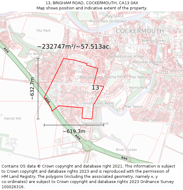 13, BRIGHAM ROAD, COCKERMOUTH, CA13 0AX: Plot and title map