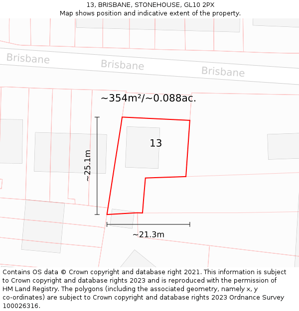 13, BRISBANE, STONEHOUSE, GL10 2PX: Plot and title map