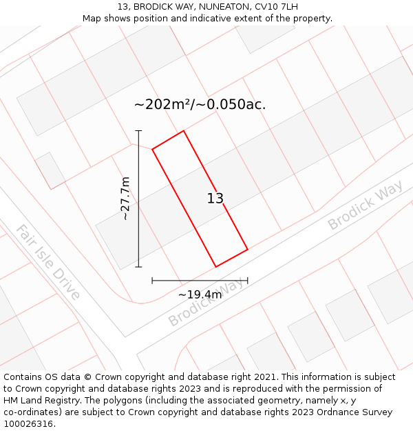 13, BRODICK WAY, NUNEATON, CV10 7LH: Plot and title map