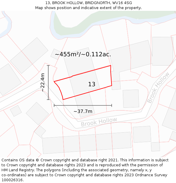 13, BROOK HOLLOW, BRIDGNORTH, WV16 4SG: Plot and title map