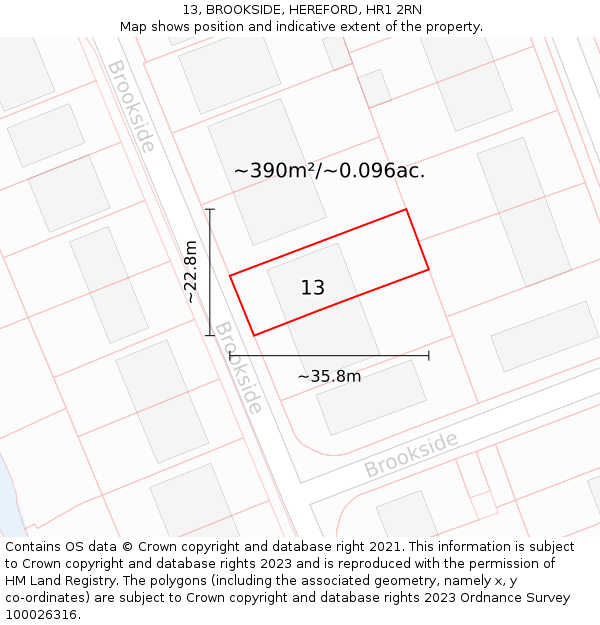 13, BROOKSIDE, HEREFORD, HR1 2RN: Plot and title map