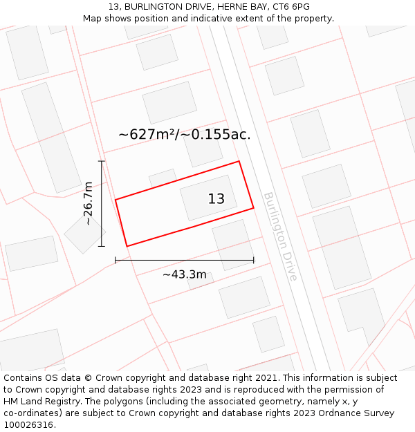 13, BURLINGTON DRIVE, HERNE BAY, CT6 6PG: Plot and title map