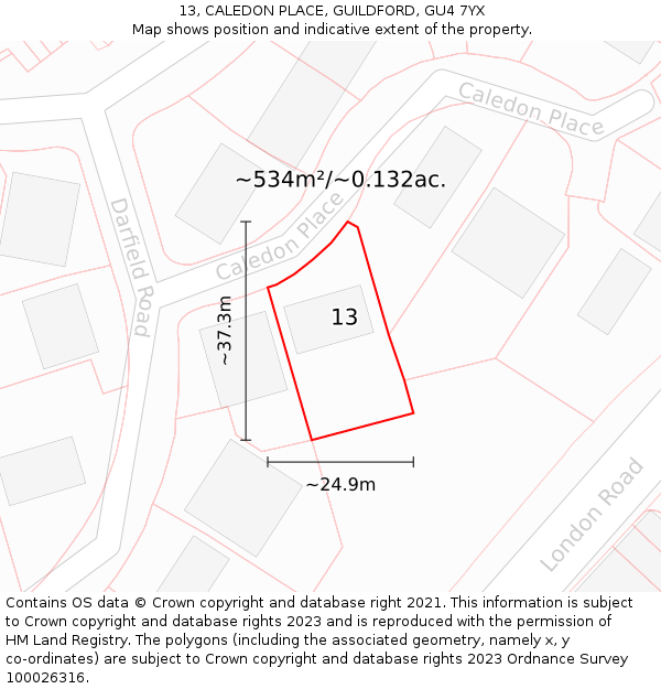 13, CALEDON PLACE, GUILDFORD, GU4 7YX: Plot and title map