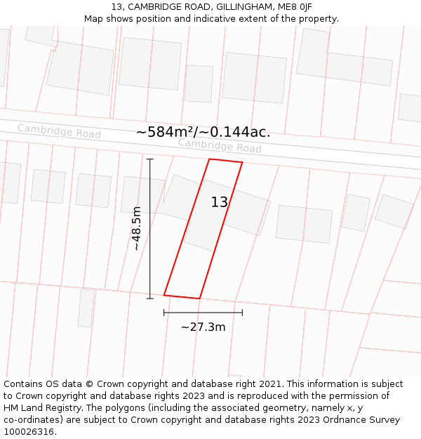 13, CAMBRIDGE ROAD, GILLINGHAM, ME8 0JF: Plot and title map