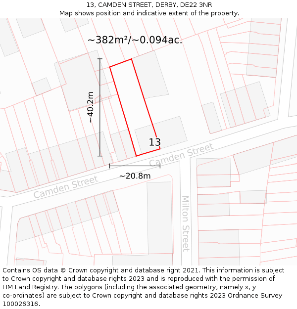 13, CAMDEN STREET, DERBY, DE22 3NR: Plot and title map