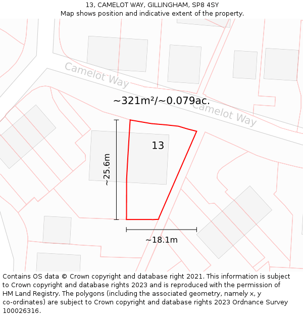 13, CAMELOT WAY, GILLINGHAM, SP8 4SY: Plot and title map