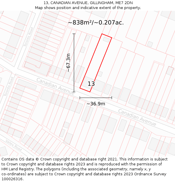 13, CANADIAN AVENUE, GILLINGHAM, ME7 2DN: Plot and title map