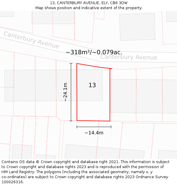 13, CANTERBURY AVENUE, ELY, CB6 3DW: Plot and title map