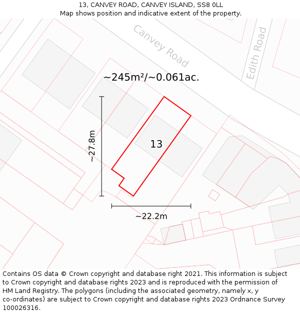 13, CANVEY ROAD, CANVEY ISLAND, SS8 0LL: Plot and title map