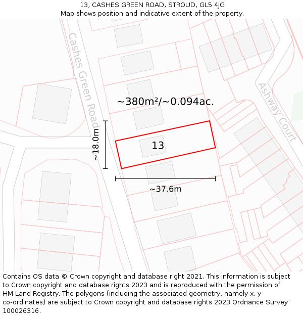 13, CASHES GREEN ROAD, STROUD, GL5 4JG: Plot and title map