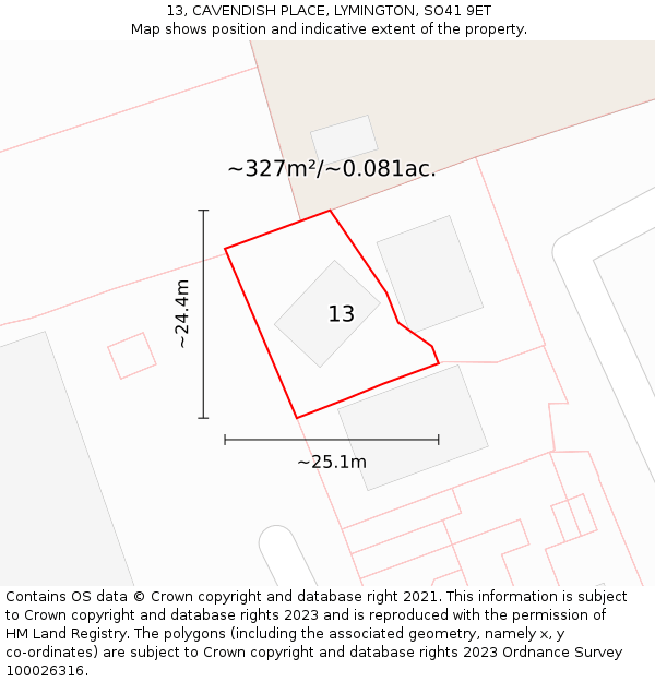 13, CAVENDISH PLACE, LYMINGTON, SO41 9ET: Plot and title map