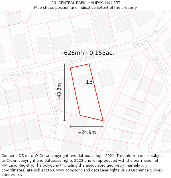 13, CENTRAL PARK, HALIFAX, HX1 2BT: Plot and title map