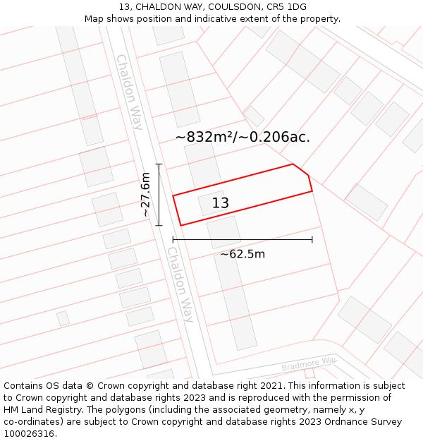 13, CHALDON WAY, COULSDON, CR5 1DG: Plot and title map