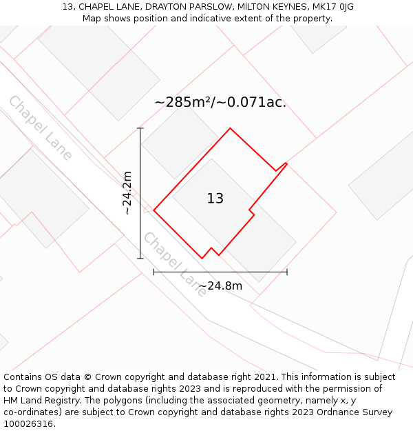 13, CHAPEL LANE, DRAYTON PARSLOW, MILTON KEYNES, MK17 0JG: Plot and title map