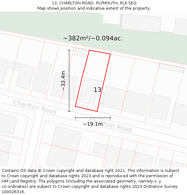 13, CHARLTON ROAD, PLYMOUTH, PL6 5EG: Plot and title map