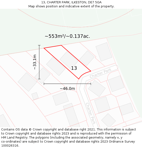 13, CHARTER PARK, ILKESTON, DE7 5GA: Plot and title map