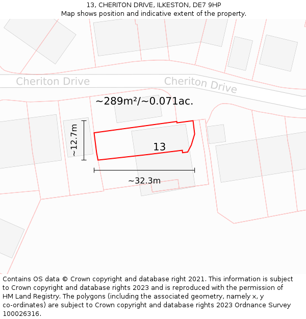 13, CHERITON DRIVE, ILKESTON, DE7 9HP: Plot and title map