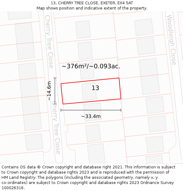 13, CHERRY TREE CLOSE, EXETER, EX4 5AT: Plot and title map