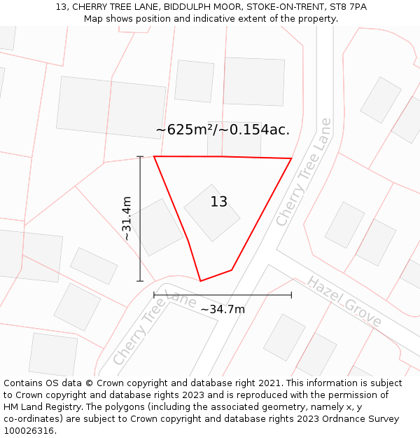 13, CHERRY TREE LANE, BIDDULPH MOOR, STOKE-ON-TRENT, ST8 7PA: Plot and title map