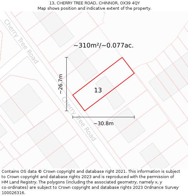 13, CHERRY TREE ROAD, CHINNOR, OX39 4QY: Plot and title map