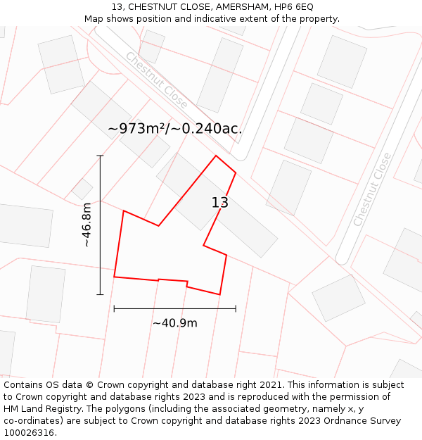 13, CHESTNUT CLOSE, AMERSHAM, HP6 6EQ: Plot and title map